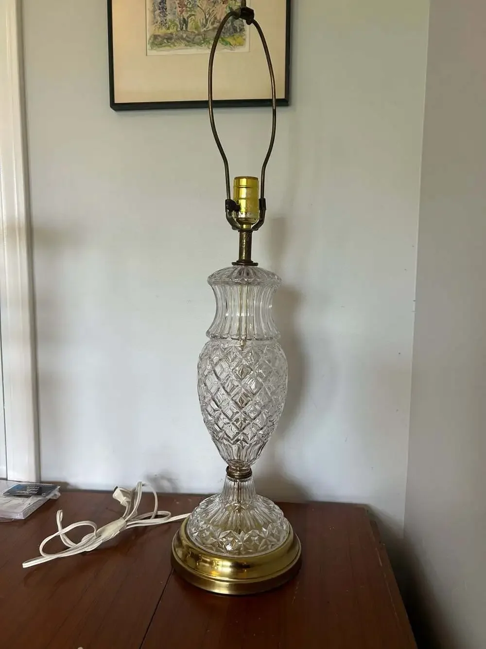 Vintage Cut Crystal Pineapple Design Table Lamp with Brass Base